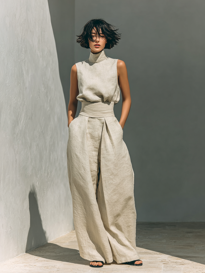 Maria - Women's Minimalist Tank Top & Wide-Leg Pants Set