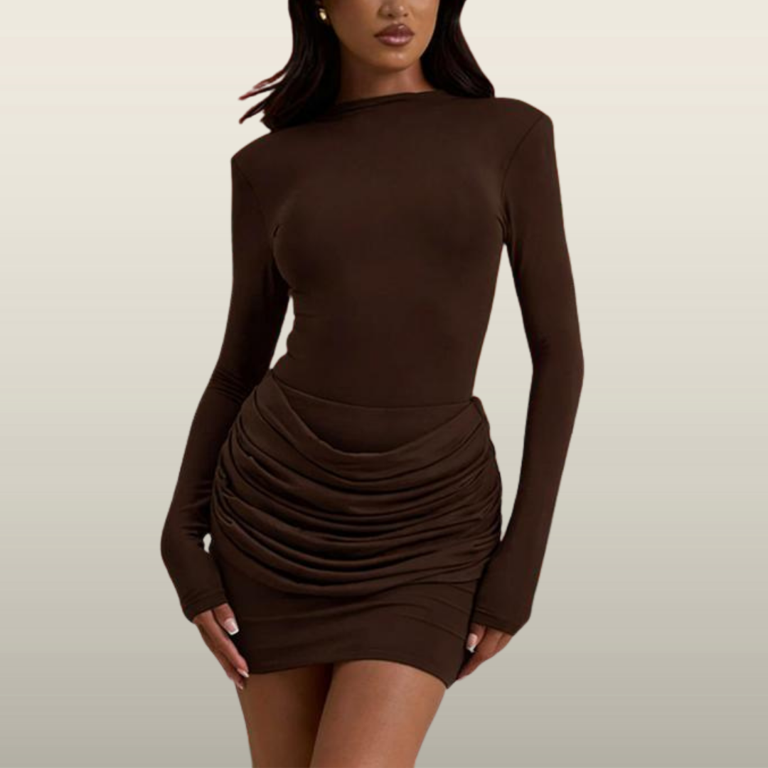 ZERNA™ - Long Sleeve Ruched A-Line Dress Gown for Elegant