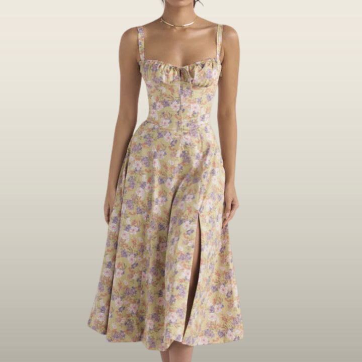 OPRAH™ - Casual Lace-Up Square Neck Midi Dress