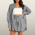 TIFY™ –  Chic Striped Collared Shirt and Wide-Leg Shorts Set
