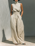 Maria - Women's Minimalist Tank Top & Wide-Leg Pants Set