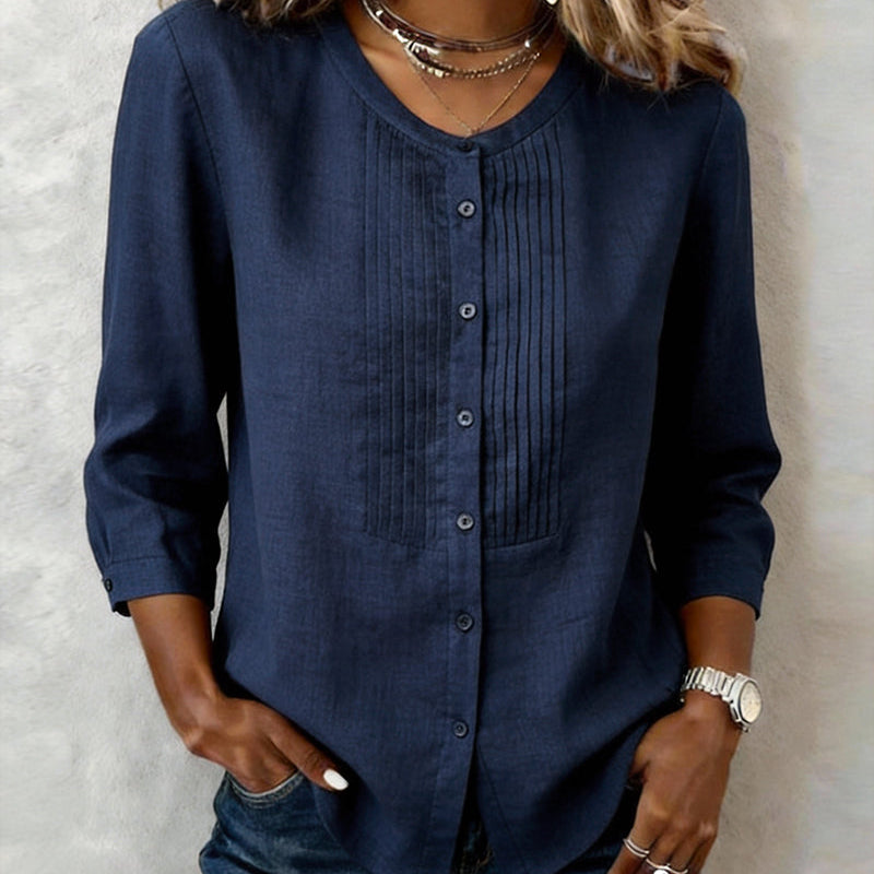 ITSASNE™ | Three Quarter Sleeve Button Down Cotton Shirt