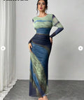 JULIA™ - Comfy Printed Long Sleeve Round Neck Bodycon Maxi Dress