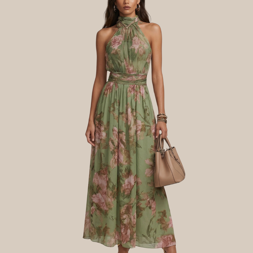 LIVIA™ | Elegant Floral Maxi Halter Dress