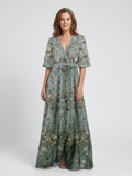 EVADNE™ | Floral V Neck Short Sleeve Maxi Dress