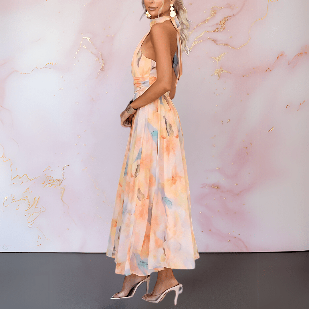 ESTHER™ | Halterneck Watercolour Print Dress
